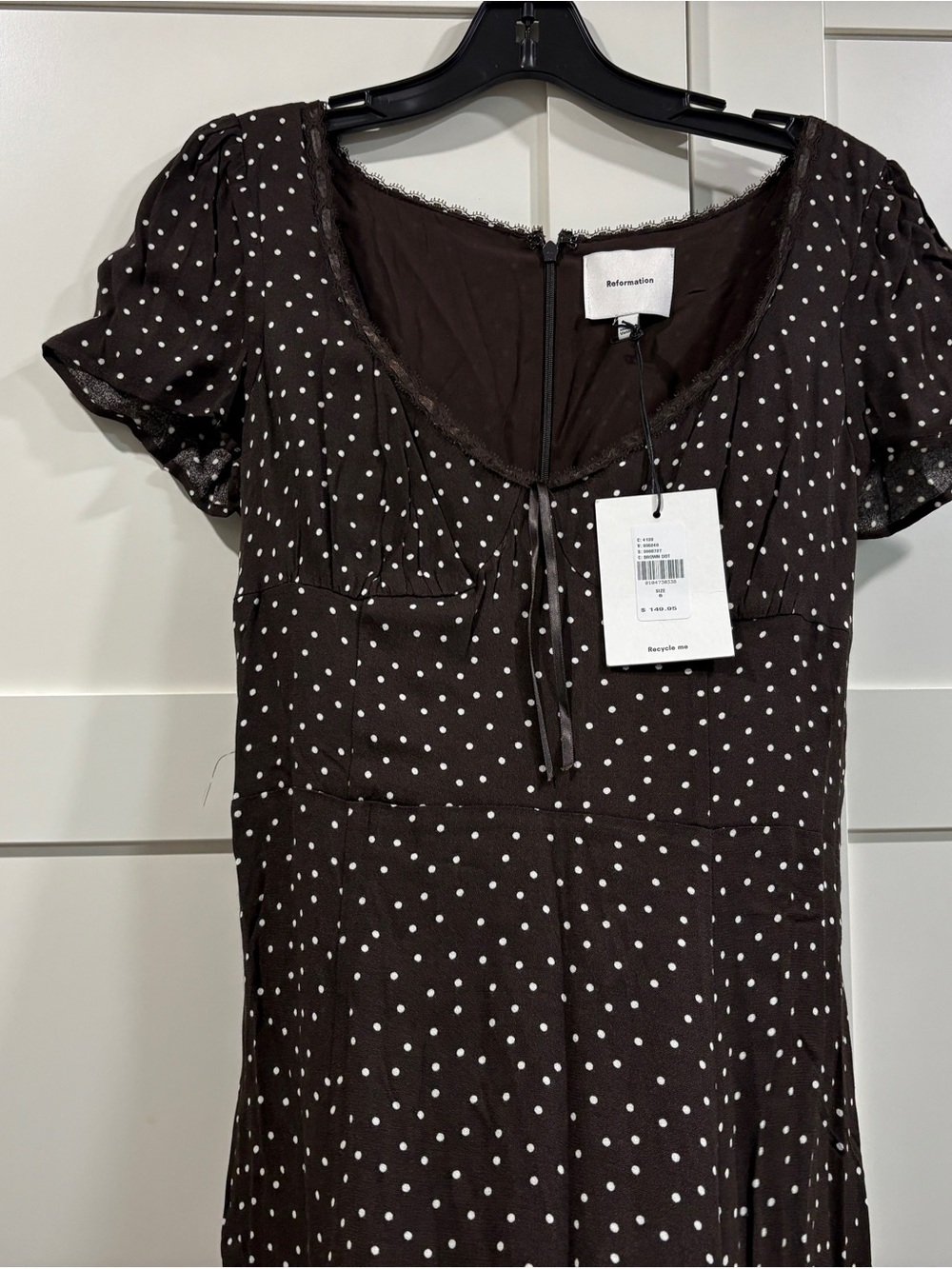 Reformation Afton A-line Maxi Dress with White Polka Dot Print - Picture 5 of 9